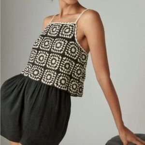 Lucky Brand Black Cream Crochet Romper